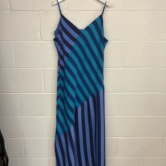 RTR sz 16 (1x) Saunders blue stripe slip v neck strappy asymmetrical skirt dress - Picture 4 of 10